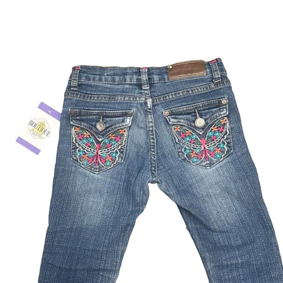 Vigoss Girls 8 Slim Fit Jeans Embroidered Butterfly Flap Pockets Med Wash Denim - Picture 7 of 14